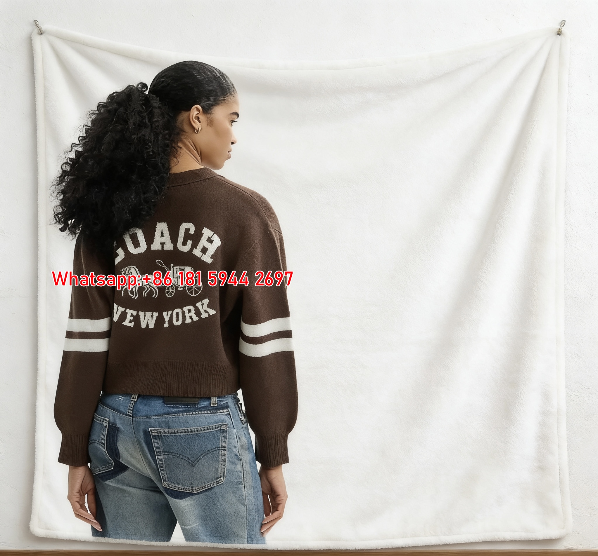 Coach New York Varsity Cardigan Flannel Throw Blanket C323